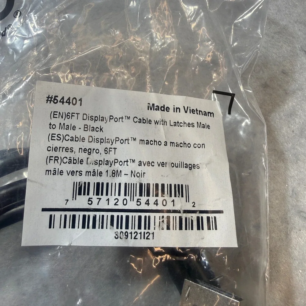 C2G DisplayPort Cable Unisex 6FT Black Latched Male to Male 54401 New In Package